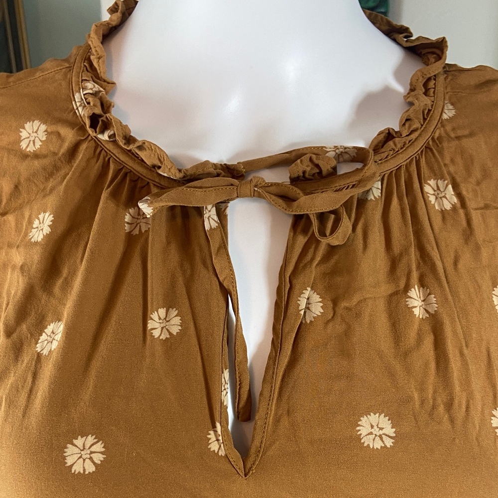 Madewell Tie-Neck Tiered Babydoll Mini Dress in Bloom Dot Floral Warm Hickory S - Picture 5 of 9